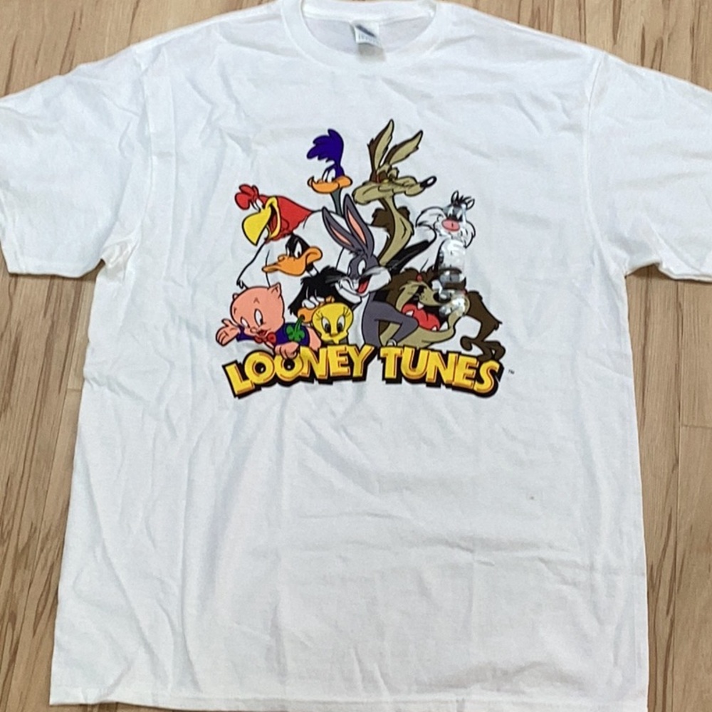 Warner Brothers Looney Tunes Cartoon Characters Unisex White Tee Shirt Large NWT